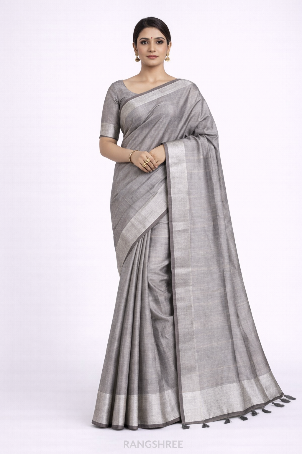 Handwoven Banarasi Jacquard Saree with Silver Border