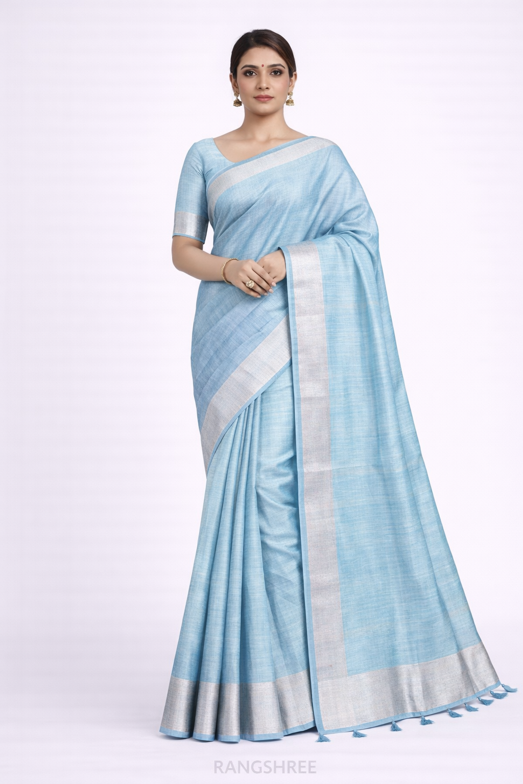 Handwoven Banarasi Jacquard Saree with Silver Border