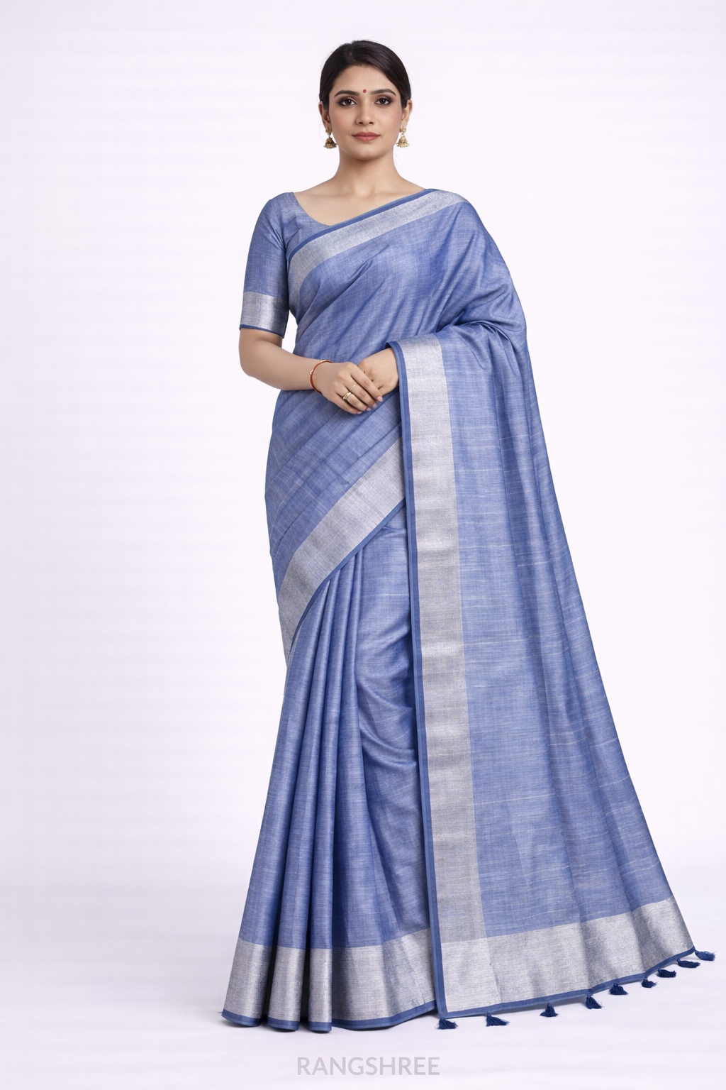 Handwoven Banarasi Jacquard Saree with Silver Border