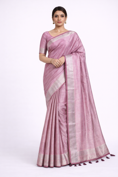 Handwoven Banarasi Jacquard Saree with Silver Border