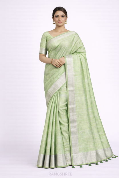 Handwoven Banarasi Jacquard Saree with Silver Border
