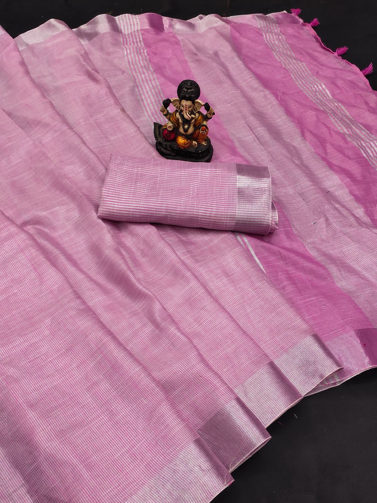 Handwoven Banarasi Jacquard Saree with Silver Border