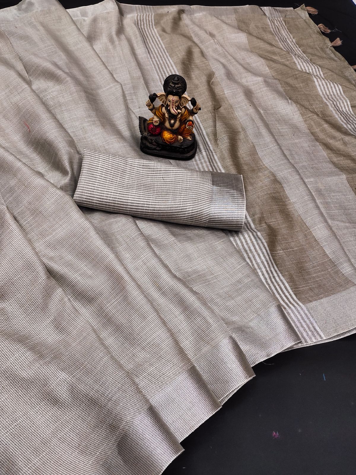 Handwoven Banarasi Jacquard Saree with Silver Border
