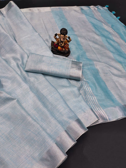 Handwoven Banarasi Jacquard Saree with Silver Border