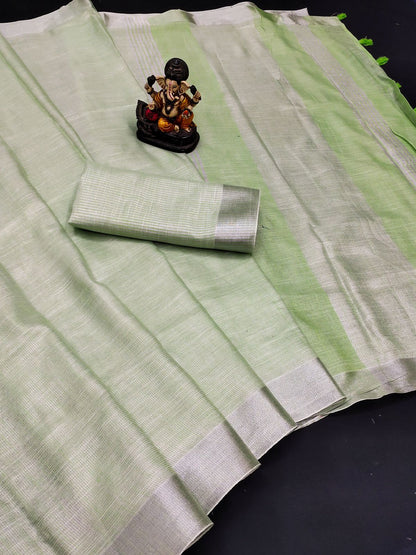 Handwoven Banarasi Jacquard Saree with Silver Border