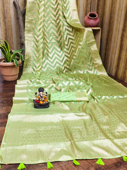 Premium Soft Organza Silk Banarasi Saree with Archival Intricate Weaving & Unique Butta – Superior Quality | Rangshree