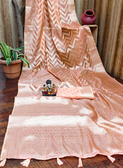 Premium Soft Organza Silk Banarasi Saree with Archival Intricate Weaving & Unique Butta – Superior Quality | Rangshree