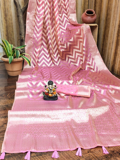 Premium Soft Organza Silk Banarasi Saree with Archival Intricate Weaving & Unique Butta – Superior Quality | Rangshree